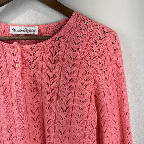 Vintage‎ Diane Von Furstenberg Sweater Women Pink Coral Small Open Knit - Picture 3 of 10